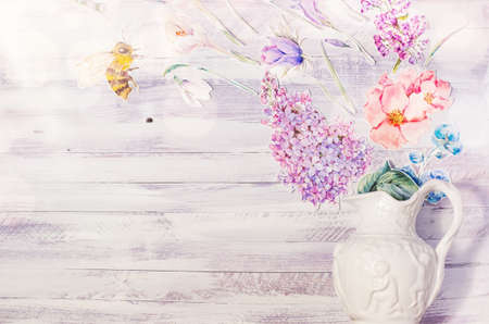 Spring Decoration with Watercolor Flowersの写真素材