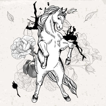 Hand drawn monochrome sketch horseのイラスト素材