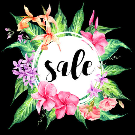 Vector vintage floral tropical sale cardのイラスト素材