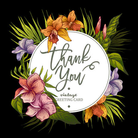 The greeting card with tropical flowersのイラスト素材