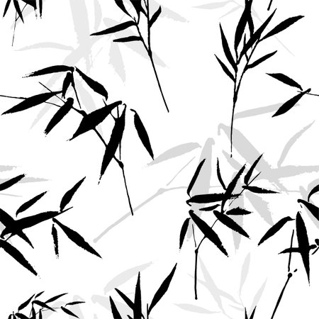 Ink drawing seamless pattern with a bambooのイラスト素材