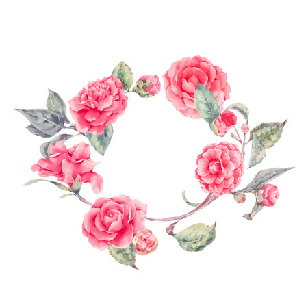 Lace wreath with camellia flowers.のイラスト素材