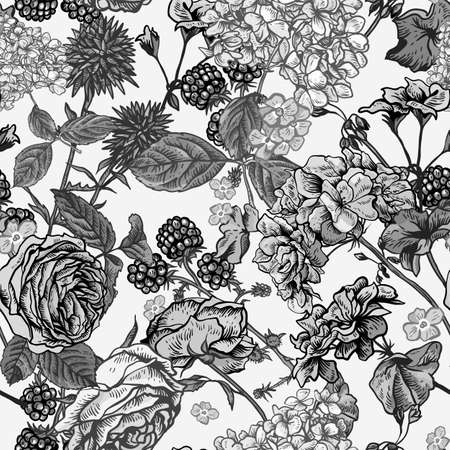 Floral seamless pattern with blooming rosesのイラスト素材