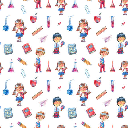 Watercolor back to school seamless patternの写真素材