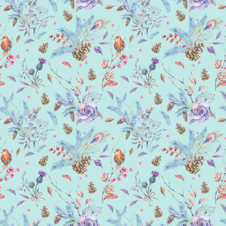 Watercolor vintage floral natural seamless pattern
