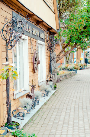 Pavement near beautiful building, nature autumn cardの写真素材