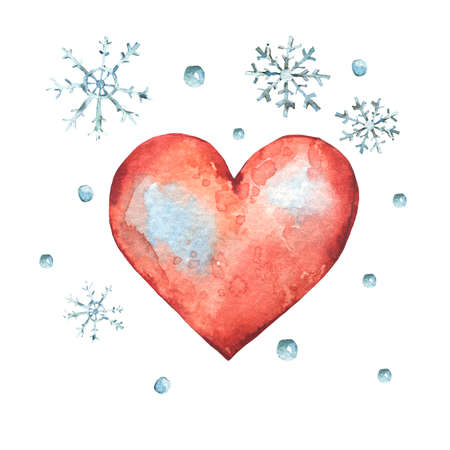 Valentines day watercolor natural greeting card with red heartの写真素材
