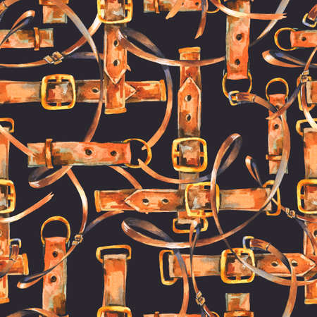 Vintage watercolor leather belt seamless patternの写真素材