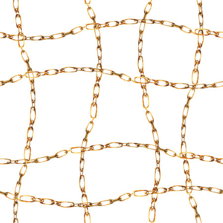 Gold chains and rings watercolor seamless pattern, fashion vintage luxury elements on white