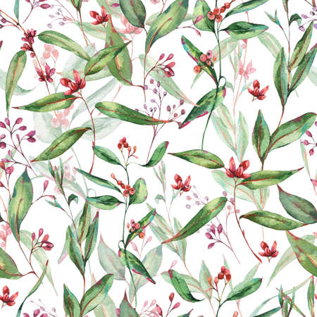 Watercolor Blooming Eucalyptus, Natural Wedding Invitation, Vintage Watercolor Greeting Cardの写真素材