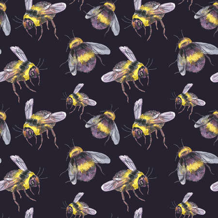 Watercolor bee seamless pattern.の写真素材