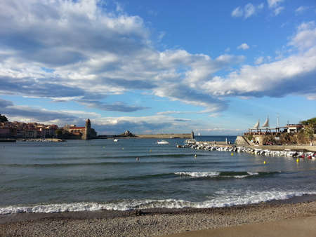 City of Collioure along the Mediterranean seaの写真素材