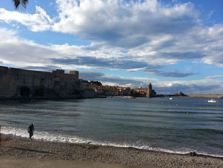 City of Collioure along the Mediterranean seaの写真素材