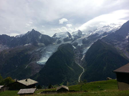 Mont Blanc mountain and glacier near Chamonix, France.の写真素材