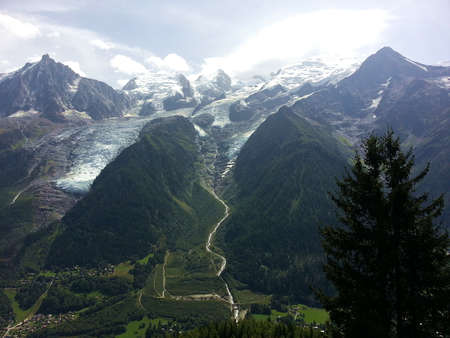 Mont Blanc mountain and glacier near Chamonix, France.の写真素材