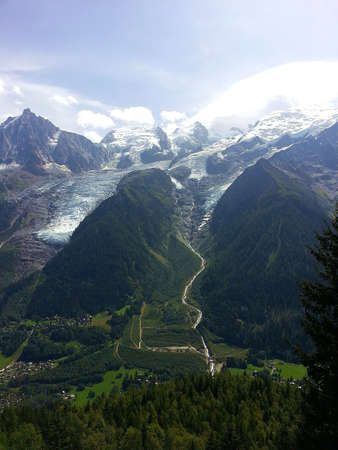 Mont Blanc mountain and glacier near Chamonix, France.の写真素材