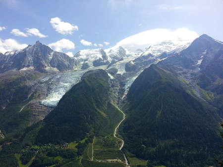 Mont Blanc mountain and glacier near Chamonix, France.の写真素材