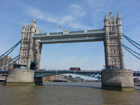 Tower Bridge from boat, Londonの写真素材