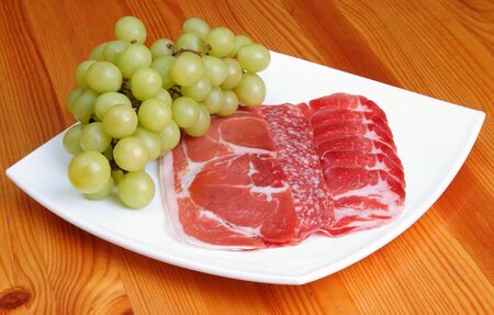 ham and salami sliceの写真素材