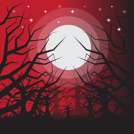 halloween celebration with moonlight background and dry treeのイラスト素材