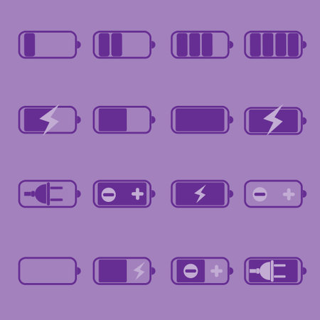 battery icon set, battery charging, battery out, in battery charging