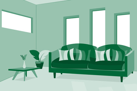 minimalist living room background with green gradient colorのイラスト素材