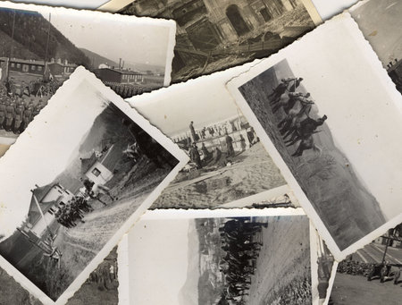 vintage grungy black and white photos taken during world war II. all photos included where taken by my deceased father. I am owner of all rights incl. copyright.の写真素材