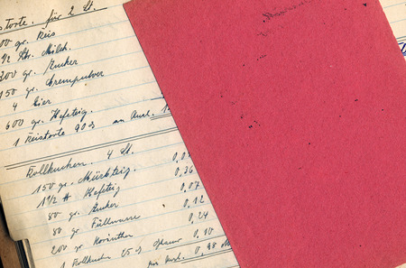 grungy page of bakerys vintage handwritten cookbook with blotterの写真素材