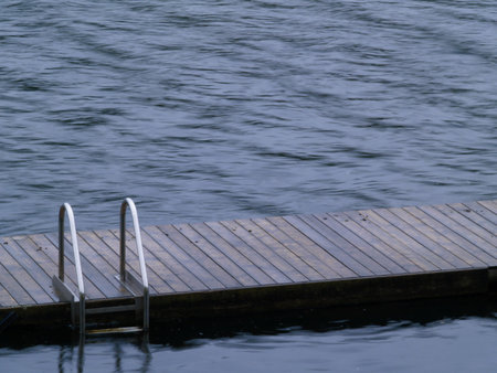 ponton at the lake, bad weatherの写真素材