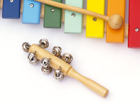 detail of xylophone and cabasa for children 