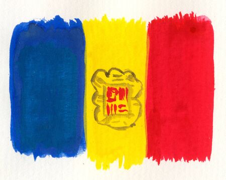 abstract watercolor andorra flag on textured paperの写真素材