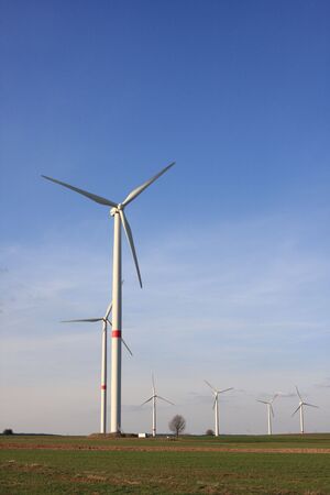  wind turbines in rural german landscapeの写真素材