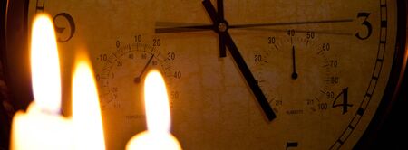 blured candles on the background clockの写真素材