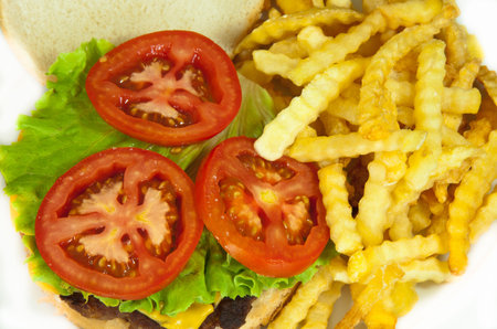 delicious hamburger with fries