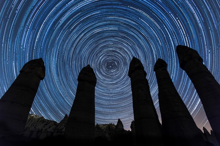 cave house with star trials at cappadocia Turkeyの写真素材