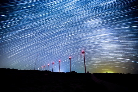 wind turbines generating clean power on the star trialsの写真素材