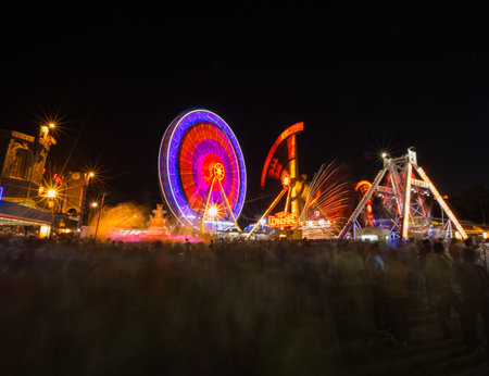 crowd people at amusement parkの写真素材