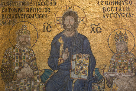 Mosaic detail Jesus Christ with Emperor Constantine and Zoe in Hagia Sophia