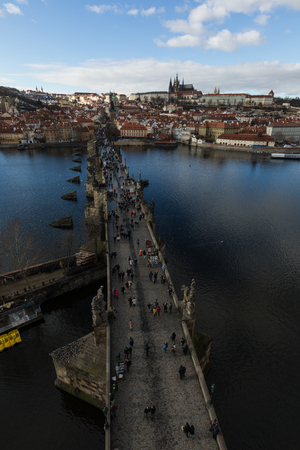 A view of Charles Bridge and Prague castle  Prague Czech Republic at winter time 04 Feb 2017の写真素材