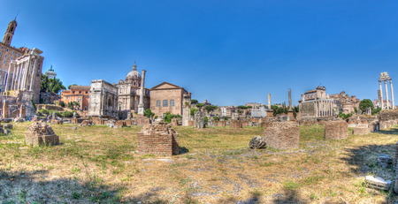 A view of antique Roman Forum (Foro Romano) Rome city, Italyの写真素材