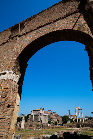 A view of antique Roman Forum (Foro Romano) Rome city, Italyの写真素材