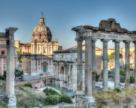 A view of antique Roman Forum (Foro Romano) Rome city, Italyの写真素材