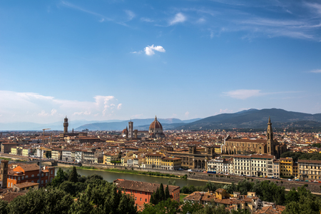Aerial view of Florence skyline with old Duomo, Palazzo vecchio and Arno river Florence, Italyの写真素材