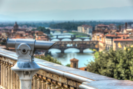 Aerial view of beautiful Florence city scape at sunny spring dayの写真素材