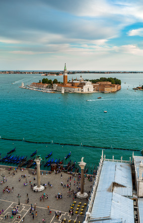 Aerial view of the Venice city scape with Basilica Di San Giorgio Maggiore and grande canal.の写真素材