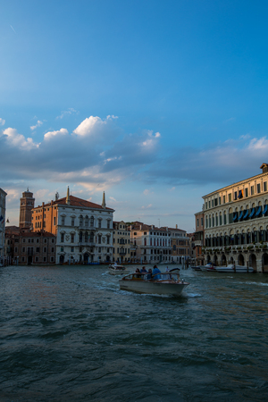 Venice city scape with streets, bridges,buildings and boats on canal in beautiful romantic city  Venice Italy at sunny summer dayの写真素材