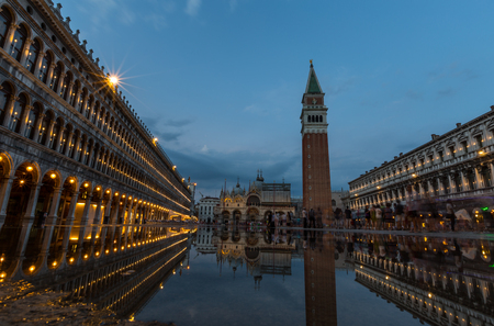 A night view of Historic San Marco square Venice, Italyの写真素材