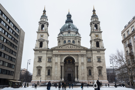 BUDAPEST, HUNGARY - JANUARY 15, 2019 : Winter view of St. Stephen's Basilica (Cathedral) in the capital of Hungaryのeditorial素材