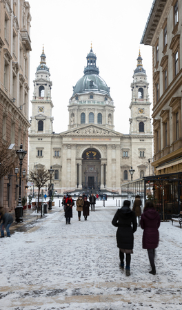 BUDAPEST, HUNGARY - JANUARY 15, 2019 : Winter view of St. Stephen's Basilica (Cathedral) in the capital of Hungaryのeditorial素材