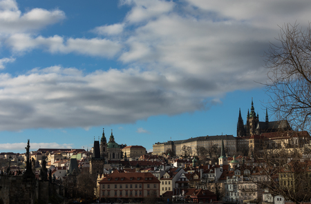A view of Prague vity scape with castle and buildingsの写真素材